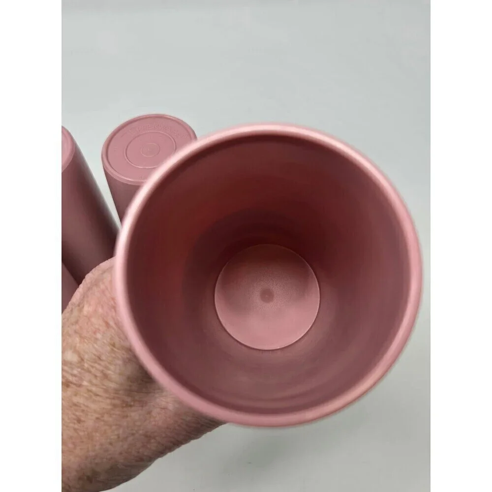 VINTAGE TUPPERWARE SET OF 4 TALL TUMBLERS DUSTY ROSE PINK 12 OZ DRINKWARE 1990S